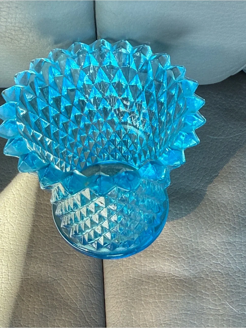 VINTAGE Blue Glass Hobnail Candle Holder - HOMCO
